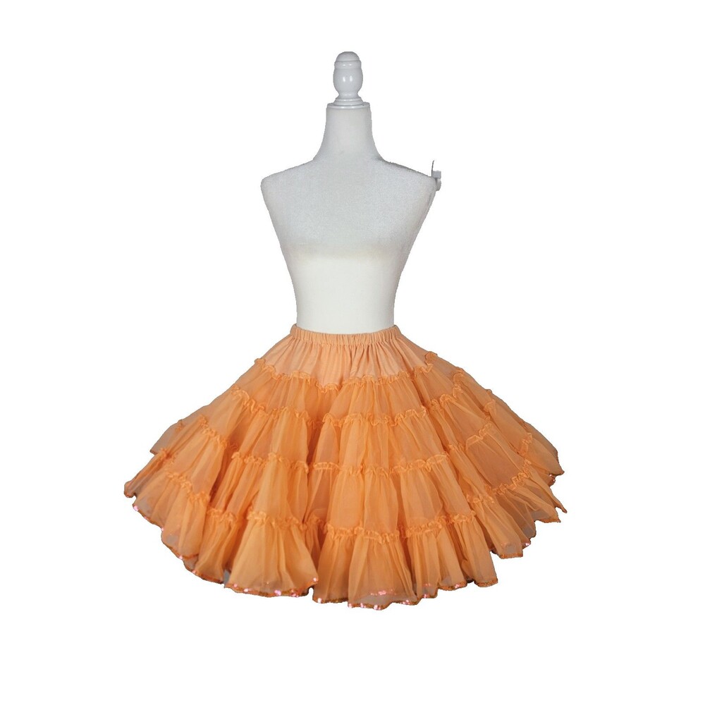 RuTHad Orange Ruffled Petticoat Slip Skirt Sequin Pink Trim USA Vtg Homemade